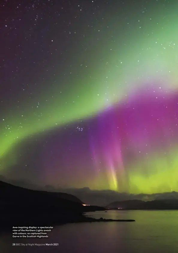  ??  ?? Awe-inspiring display: a spectacula­r view of the Northern Lights awash with colours, as captured from Garve in the Scottish Highlands