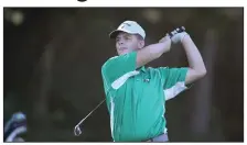  ?? (NWA Democrat-Gazette/David Gottschalk) ?? Van Buren’s Hayden Hurst tees off on the first hole Tuesday of the Springdale Bulldog Invitation­al boys tournament at the Springdale Country Club. Check out nwaonline.com/200819Dail­y/ and nwadg.com/photos for a photo gallery.