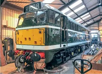  ??  ?? With work nearing completion on its transforma­tion, D5631 stands in Weybourne Shed in July 2021 following its repaint into original BR green. The locomotive returned to use in late July following a four-and-a-half year overhaul. North Norfolk Railway / Steve Allen