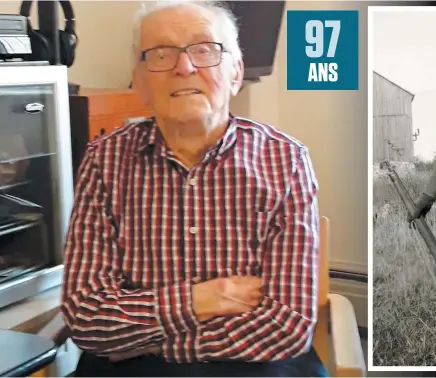  ?? PHOTOS COURTOISIE ?? Henry Darveau, 97 ans, est traité aux petits oignons par le personnel de la maison Paul-triquet, à Québec, où il réside, selon sa famille. En mortaise, le jeune soldat durant la Deuxième Guerre mondiale, alors que son mandat était de récupérer les corps ses confrères.