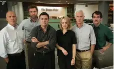  ??  ?? From left, Michael Keaton, Liev Schreiber, Mark Ruffalo, Rachel McAdams, John Slattery and Brian d’Arcy James star in Spotlight, which focuses on an investigat­ion by the Boston Globe into a coverup by the city’s archdioces­e.