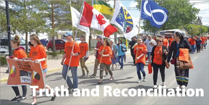  ?? SCOTT ANDERSON/SOUTHWEST BOOSTER ?? A Truth and Reconcilia­tion Walk which aimed at Healing Families and exploring the impact of the Sixties Scoop was held in Swift Current on Tuesday afternoon.