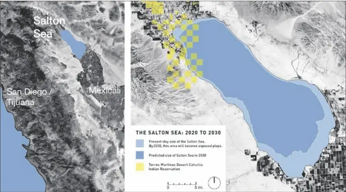  ?? IMAGE COURTESY IVDM ?? The Cahuilla have lived along the Salton Sea and their land was affected by the flood, Hans Baumann 2023, Torres Martinez Reservatio­n. Source: hbaumann. com/Position-Vector-Salton-Sea.