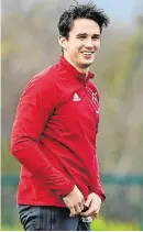  ??  ?? Joey Carbery was all smiles at Munster training in Limerick yesterday