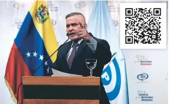  ?? Afp ?? AUTORIDAD. El fiscal general de Venezuela, Tarek William Saab, presentó ayer el informe.