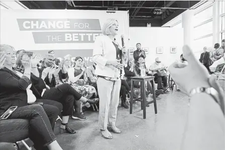  ?? PETER LEE WATERLOO REGION RECORD ?? NDP Leader Andrea Horwath made a campaign stop at Open Sesame in Kitchener for a town hall meeting Tuesday night.