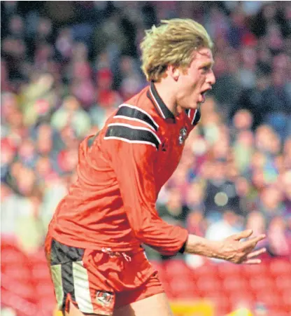  ?? Picture: SNS. ?? Brian Welsh celebrates after scoring in the 1994 Scottish Cup semi-final against Aberdeen. The game finished 1-1 with United going on to win the replay 1-0. The Tangerines followed this up by beating Rangers in the final, with Craig Brewster scoring the only goal.