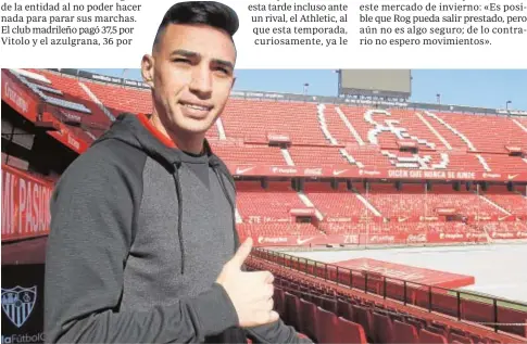  ?? MANUEL GÓMEZ ?? Munir, ayer en el estadio Ramón Sánchez-Pizjuán tras firmar su contrato