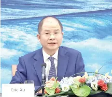  ??  ?? Xu is seen during the livestream of Huawei’s 2019 annual report press conference.