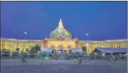  ?? ANI ?? Vidhan Bhawan illuminate­d ahead of the 75th Independen­ce Day, in Lucknow on Friday.