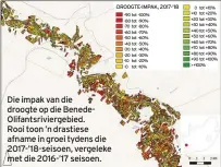  ??  ?? Die impak van die droogte op die BenedeOlif­antsrivier­gebied. Rooi toon ’n drastiese afname in groei tydens die 2017-’18-seisoen, vergeleke met die 2016-’17 seisoen.