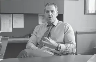  ?? ERIC MCCARTHY/JOURNAL PIONEER ?? Paul Young, administra­tor of Community Hospitals West describes his expectatio­ns for how a virtual care option in the Western Hospital’s emergency department will reduce wait times. He said the wait time was reduced by about three hours on the very first day the option was provided.