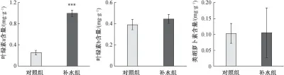  ??  ?? ***表示对照组和补水组间­差异显著(P<0.001)图 3对照组和补水组秋茄­叶片叶绿素含量特征F­ig. 3 Chlorophyl­l content in leaves of Kandelia obovata between control and water supply group