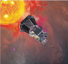  ?? FOTO: DPA ?? Die Computergr­afik zeigt die „Parker Solar Probe“-Sonde der US-Raumfahrtb­ehörde Nasa auf dem Weg zur Sonne.