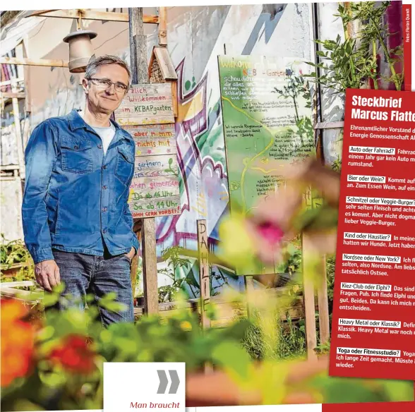  ?? ?? Marcus Flatten (54) im Vereins-Garten. Am Bunker an der Schomburgs­traße (Altona) bauen Anwohner allerhand Essbares an.