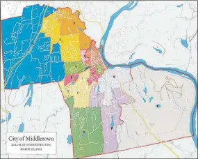  ?? City of Middletown / Contribute­d photo ?? Middletown’s 2023 redistrict­ing map. The city’s voting precincts will shrink from 14 to 12.