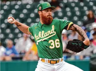 ?? Matt York/Associated Press ?? A’s starting pitcher Adam Oller showed an increased willingnes­s to throw his breaking pitches, especially against lefthander­s, in his start Thursday.