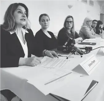  ?? DAN JANISSE ?? Jelena Payne, left, community developmen­t and health commission­er for the City of Windsor, discusses the latest survey of the homeless during a news conference Wednesday at the Fogolar Furlan.