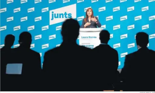  ?? QUIQUE GARCIA / EFE ?? La candidata de JxCat, Laura Borràs, durante su discurso ayer en Barcelona.