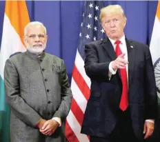  ?? — Reuters ?? US President Donald Trump holds a bilateral meeting with India’s Prime Minister Narendra Modi alongside the Asean Summit in Manila, in this file photo.