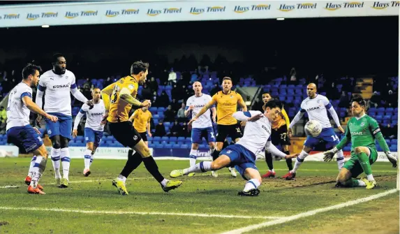  ?? Pictures: Robbie Stephensn/JMP ?? Bristol Rovers’ Alex Rodman fires in a shot at the Tranmere goal last night