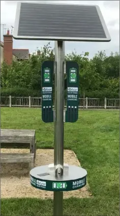  ??  ?? The new solar-powered mobile phone charging stations in Blackrock Park.