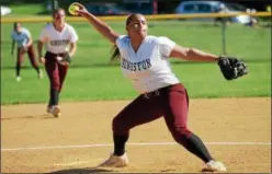  ?? TANIA BARRICKLO — DAILY FREEMAN ?? Kingston High pitcher Lauren Shambo winds up to throw a pitch during Thursday’s game against MonroeWood­bury in Lake Katrine, N.Y.