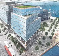  ?? MENKES DEVELOPMEN­TS LTD. ?? A rendering of the Waterfront Innovation Centre, a new project on Toronto's inner harbour that developers say will provide tech startups with programmin­g and collaborat­ive working space.