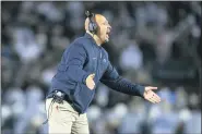  ?? BARRY REEGER — THE ASSOCIATED PRESS ?? Penn State head coach James Franklin reacts to a score against Rutgers in the fourth quarter of an NCAA college football game in State College, Pa., on Saturday, Nov. 30, 2019.