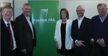  ??  ?? Donie Cassidy, Gerry Walsh, Elaine Willis, Stephen Donnelly TD and Paul Mc Knight at the Fianna Fáil selection convention.