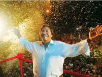  ?? (Enrique Castro-Mendivil/Reuters) ?? THEN-PERUVIAN PRESIDENTI­AL CANDIDATE Alejandro Toledo waves during his 2011 closing campaign rally in Lima.