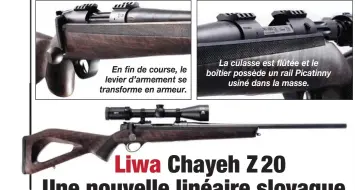  ?? ?? En fin de course, le levier d’armement se transforme en armeur.
La culasse est flûtée et le boîtier possède un rail Picatinny usiné dans la masse.