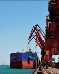  ??  ?? A vessel docks at the Huanghua Port in Cangzhou, Hebei Province in north China, on April 21. The port’s foreign trade cargo throughput went up 39 percent in the first quarter year on year