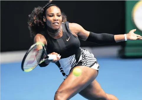  ??  ?? STRETCHING: Serena Williams of the US in action against Belinda Bencic of Switzerlan­d during round one of the women’s singles of the Australian Open Grand Slam tournament in Melbourne, Australia, yesterday. PICTURE: EPA