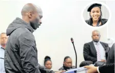  ?? African News Agency (ANA) ?? LUYANDA Botha, accused of the rape and murder of UCT student Uyinene Mrwetyana, inset, appeared briefly in the Wynberg Magistrate’s Court in Cape Town yesterday. | AYANDA NDAMANE