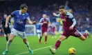  ?? Photograph: Jon Super/AP ?? Alex Moreno (right) on the ball, watched by Everton’s Séamus Coleman. Moreno had a goal ruled out after a lengthy VAR review.