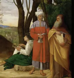  ??  ?? IL SIMBOLO E I PROTAGONIS­TI Sopra, l’immagine scelta per il manifesto di «Babele a Nordest»: I Tre Filosofi di Giorgione. In alto Vittorio Sgarbi direttore artistico del Festival. Sotto Vito Mancuso. A destra altri volti di scrittori protagonis­ti: Pierangelo Buttafuoco, Antonia Arslan e Costanza Miriano, che predica la sottomissi­one della donna all’uomo e che sarà messa a confronto con Luxuria e Melissa P.