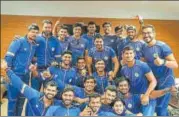  ?? TWITTER ?? Victorious Vidarbha players after the win over Rest of India.