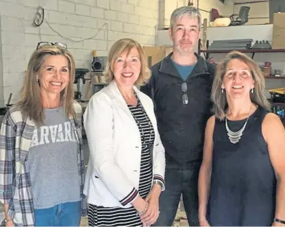  ??  ?? From left: Volunteer Kim McKenzie, MP Lesley Laird, session worker Mark Douglas and Josee Scott, who set up Freedom Unlimited Enterprise­s.