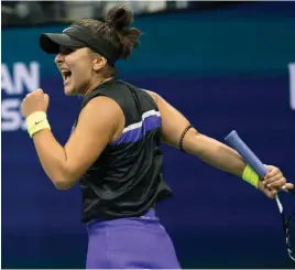  ?? FOTO: DON EMMERT/LEHTIKUVA ?? Kanadensis­kan Bianca Andreescu är vidare till semifinal i US Open-tennisen.