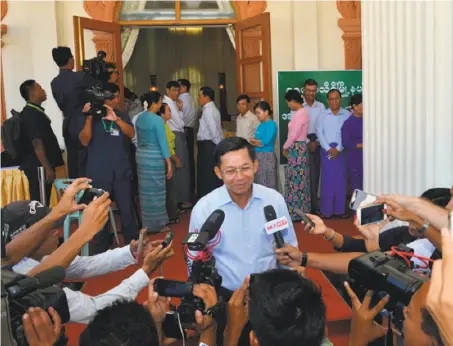  ?? Commander-in-Chief office ?? Burma’s Commander-in-Chief Min Aung Hlaing, shown after voting, congratula­ted Aung San Suu Kyi’s party on Wednesday.