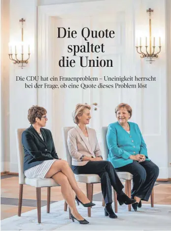  ?? FOTO: KAPPELER/DPA ?? Zwar wird die CDU seit Jahrzehnte­n von Frauen geführt, doch unterhalb der Spitze wird es dünn.