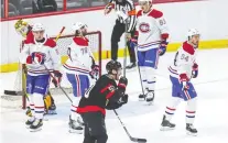 ?? ASHLEY FRASER ?? Ottawa's Maxence Guenette celebrates his goal as the Senators rookies host the Canadiens rookies at the Canadian Tire Centre Saturday. The Senators won, 4-3.