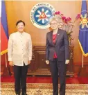  ?? ?? Australian Foreign Minister Penny Wong, during her courtesy call with President Ferdinand Marcos Jr. at Malacanang, emphasized Australia’s commitment to work together to achieve a peaceful, prosperous, and secured region.