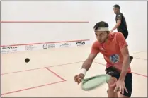  ??  ?? Qatar’s Abdulla al Tamimi went down fighting in the first round match of the Allam British Open to Egyptian Mostafa Asal in four games in Hull, England, on Monday. The absorbing match lasted an hour and the Qatari player suffered a 7-11, 8-11, 11-9, 4-11 defeat.