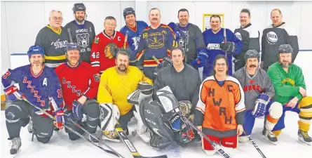  ?? JIM IVEY ?? The 2022 Newport District Rink All-Stars alumni hockey team (formerly the Hants West Flames) consisted of, from left, back row: Garnet Davison, Garrett Lake, Phil Brison, Aaron Harvey, Kevin Purcell, Corey Millett, Ricky Connors, Jason Hanes, and Jeff Connors; front row: Mark Phillips, Robin Lowthers, Jason Archibald, Tony Bonang, Mike Church, Adam Sexton, and Mark Flynn. Missing from photo is head coach Greg Patton and trainer Murray Purcell.