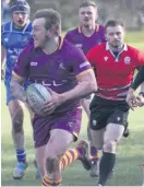  ?? ?? Scorer Marr RFC’s Blair Jardine races in to score