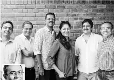  ??  ?? Worxogo co-founder and CEO Ramesh Srinivas (inset). The other co-founders are ( above, from left) Anant Sood, Sivaramakr­ishnan, Suneel Aiyar, Sudha Bhamidipat­i, and Ravi Bhamidipat­i