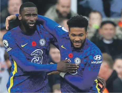  ?? AFP ?? Reece James, right, celebrates with his Chelsea teammate Antonio Rudiger at St James’ Park