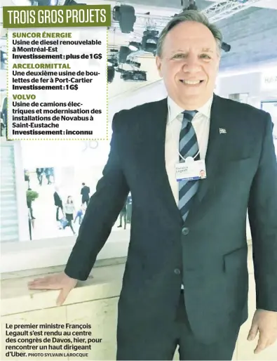  ?? PHOTO SYLVAIN LAROCQUE ?? Le premier ministre François Legault s’est rendu au centre des congrès de Davos, hier, pour rencontrer un haut dirigeant d’Uber.